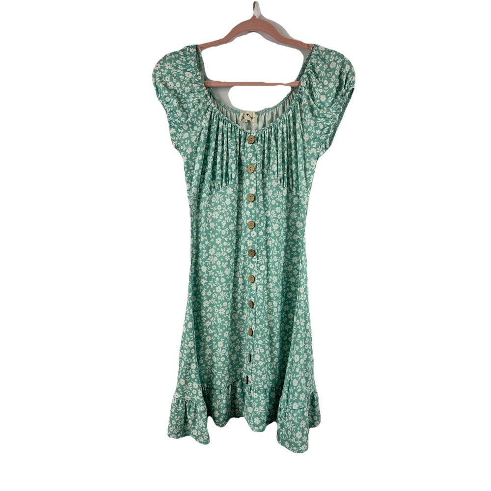 Derek Heart Mint Green Ditsy Floral Milkmaid Mini Dress M Cottagecore Fairycore‎